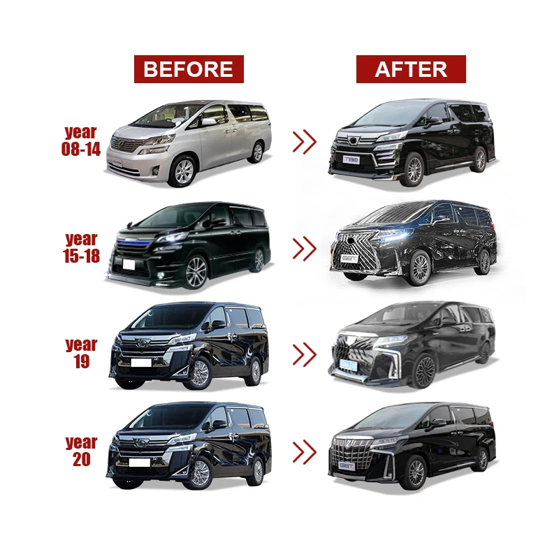 GBT high quality Drop shipping Plastic bodykit vellfire car bumper conversion facelift parts