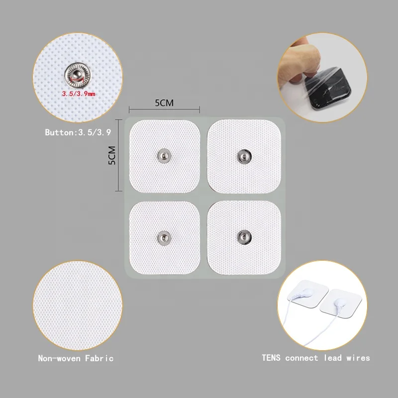 Conductive Gel Pad Manufacturer 5*5Cm Patens Snap Reusable Electrode Pads Conductive Tens Gel Electric Stimulator Pads
