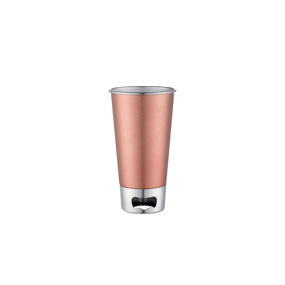 Rose gold Single wall stainless steel Beer Mug Wine Mug with corkscrew, bottle opener Travel mug 400ML