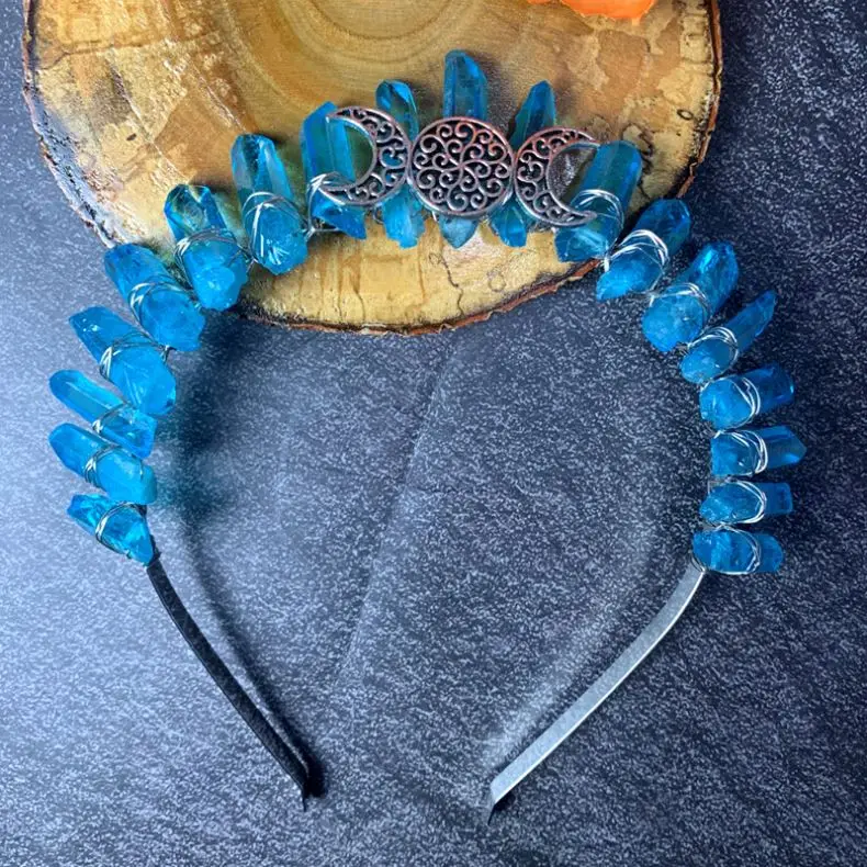 Wholesale Natural Gemstone Electroplating Crown Headband Handmade Natural Stone Headband Hair Accessories