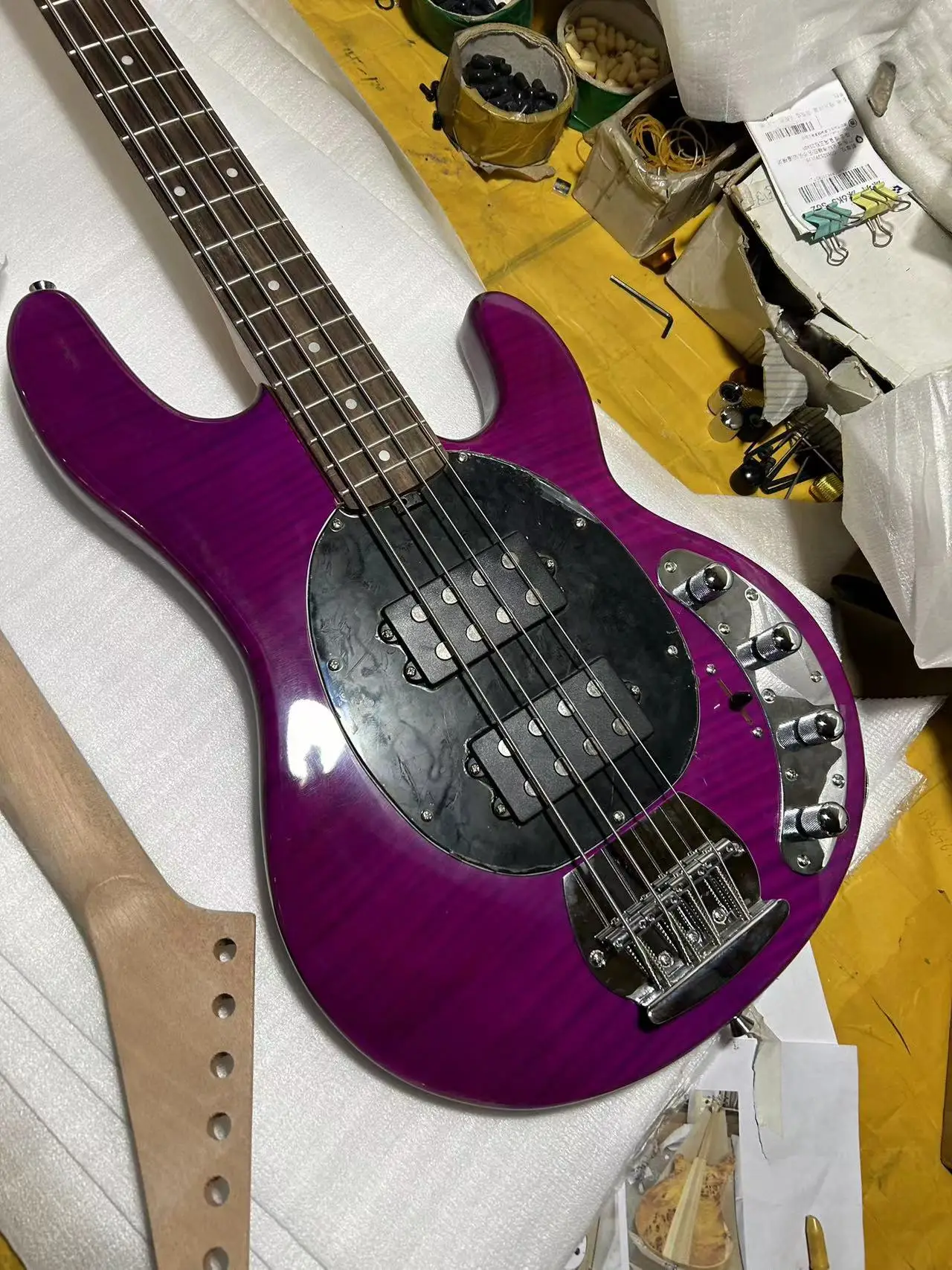 New custom music- man 4 string electric bass purple factory wholesale and retail