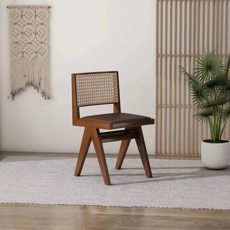Scandinavian cafe wooden chair modern dining chairs for hote nordic woven wicker cane rattan wood dining chairs