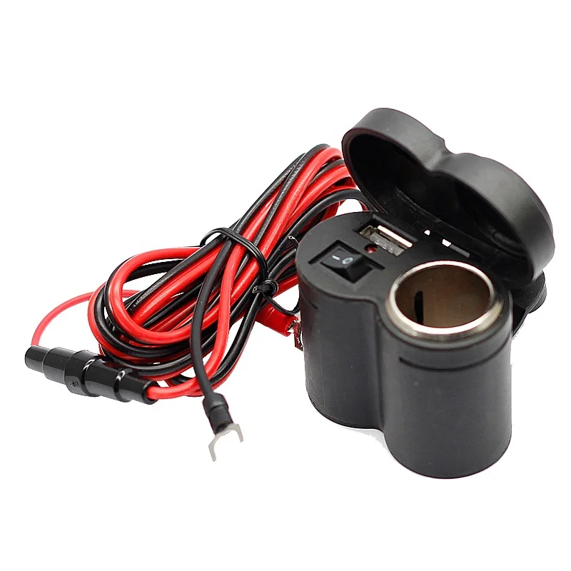12V Motorcycle Cigarette Lighter Socket Waterproof Handlebar Mount Cigarette Adapter Dual USB Charger
