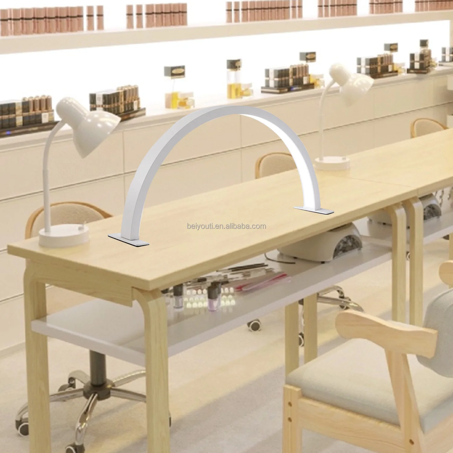 LED cold light beauty salon work lamp lighting desktop manicure table Two hands half moon nail lamp uv nail gel polish led dryer