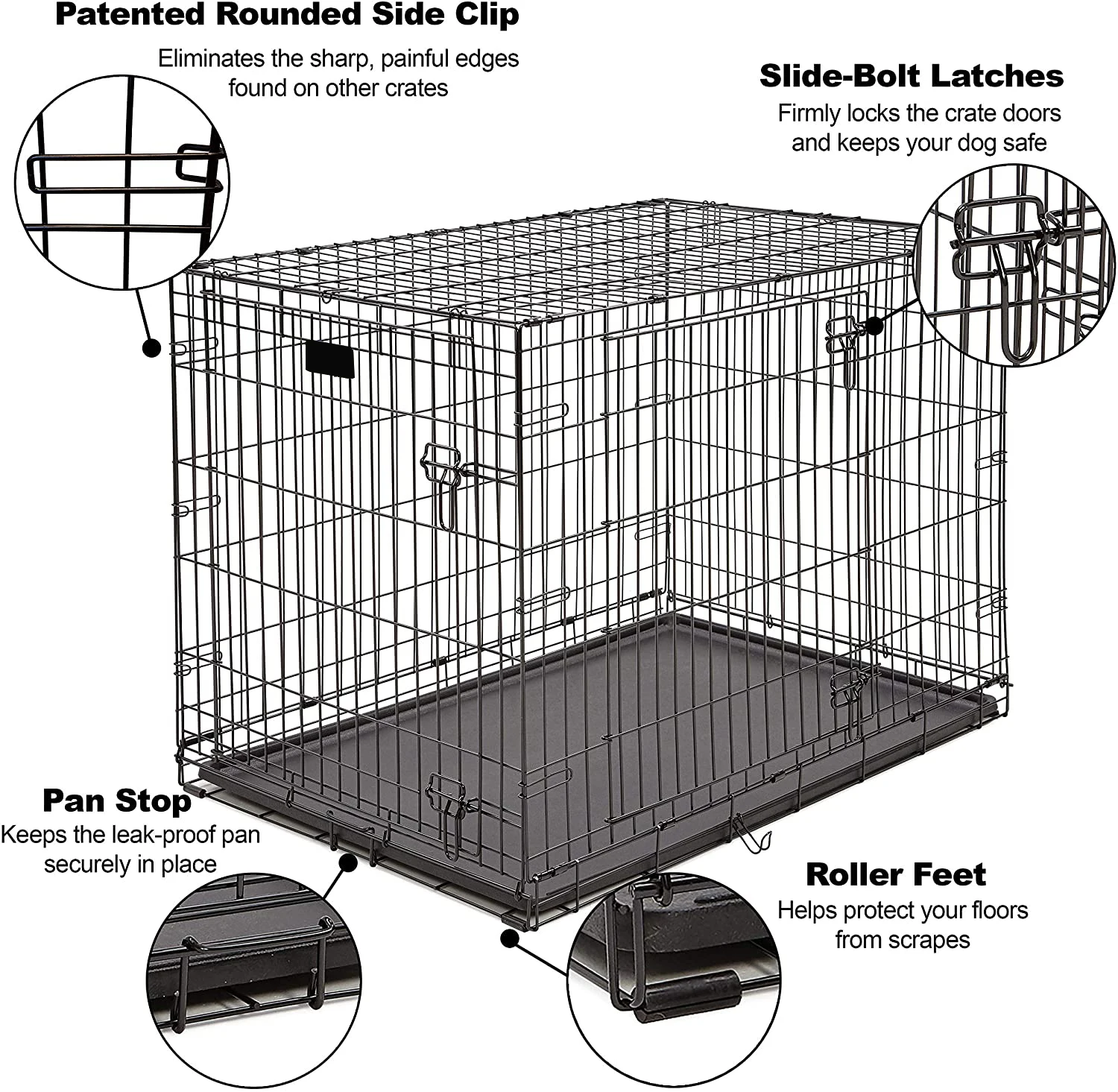 Best Quality 42 Inch Large Dog Crate Portable Folding Metal Dog Cages with Plastic Tray
