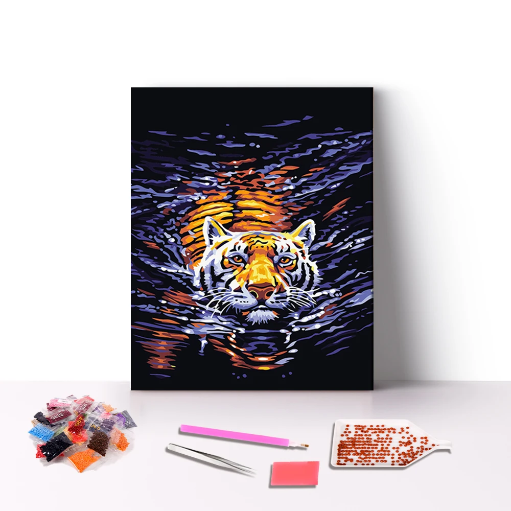  Hot New Deisgn Water Tiger Premium Diamond Painting For House Wall