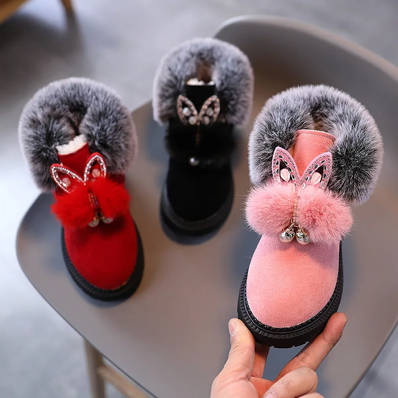 Wholesale Designer Fashion Snow 5C Baby Faux Fur Furry Children Booties Shoes Ankle Toddler Girls Winter Boots For Kids With Fur