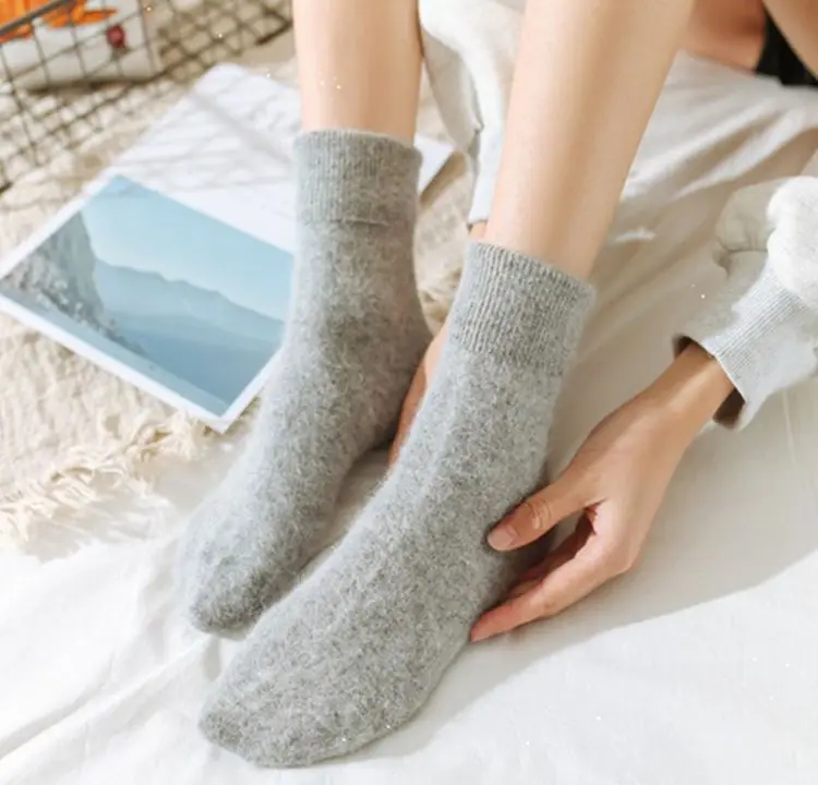 Solid Multi Color Angora Rabbit Warm Winter Soft Crew Ladies High Quality Wool Slouch Socks