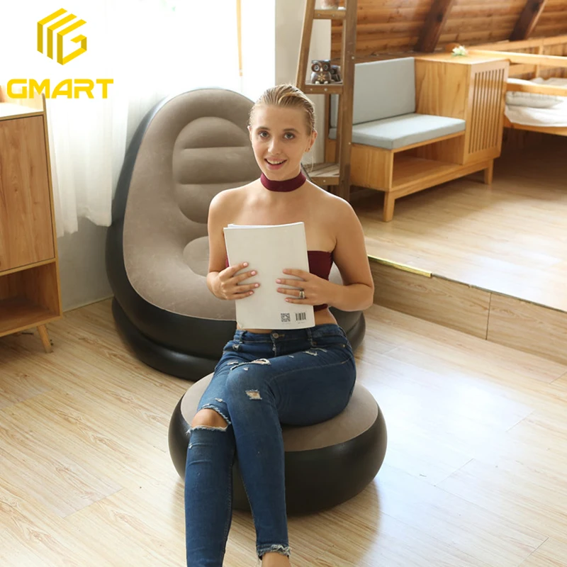 Gmart Pink Flocked Pedals Air Pvc Living Room Furniture Flocking Bbl Relax Inflated Sofa Set Furniture Inflatable Chair Sofas