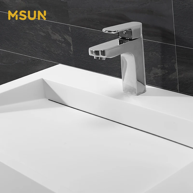 Elegant White Marble Sink Western Wall Mounted Wash Hand Basin Vanity Unit