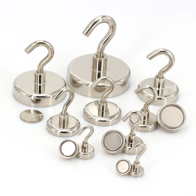 Durability high quality round base Neodymium Magnet open Hook Magnetic Hook Magnet