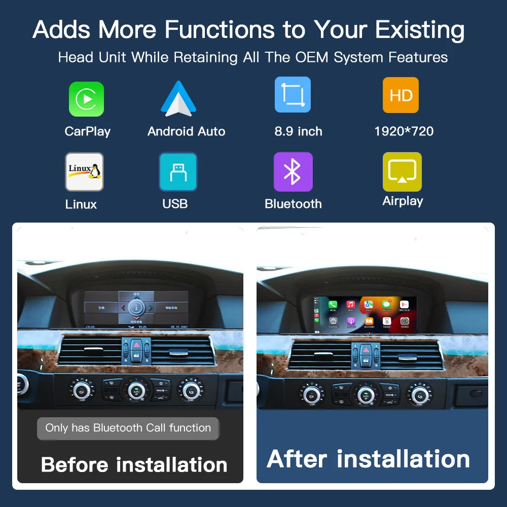 CARABC 8.9 inch Original Screen Linux System For BMW cic ccc 3/5 Series E60/E90 dvd car player android
