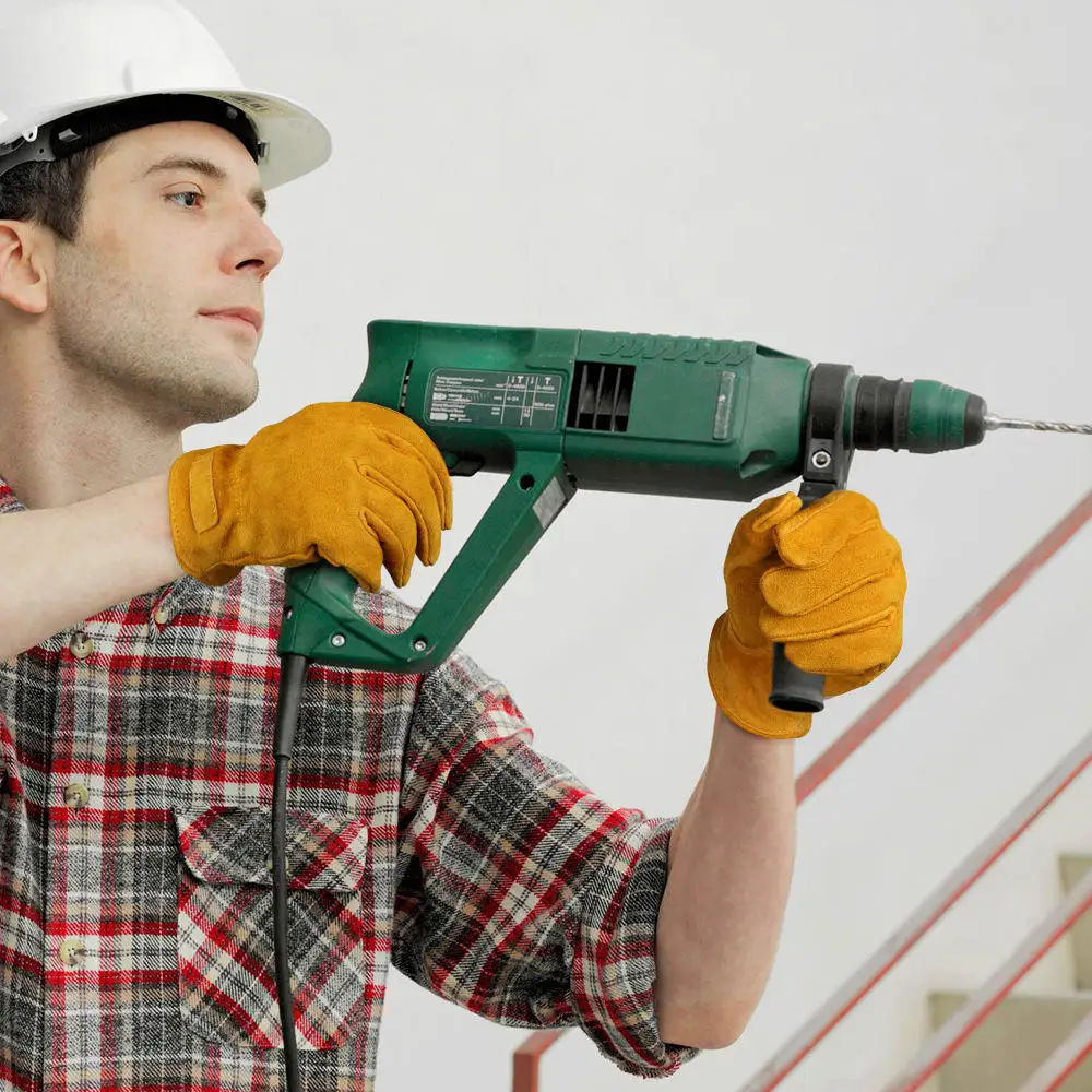 Factory Wholesale Yellow Cow Split Leather Magnetic Magnet Nail Working Glove for Carpenter