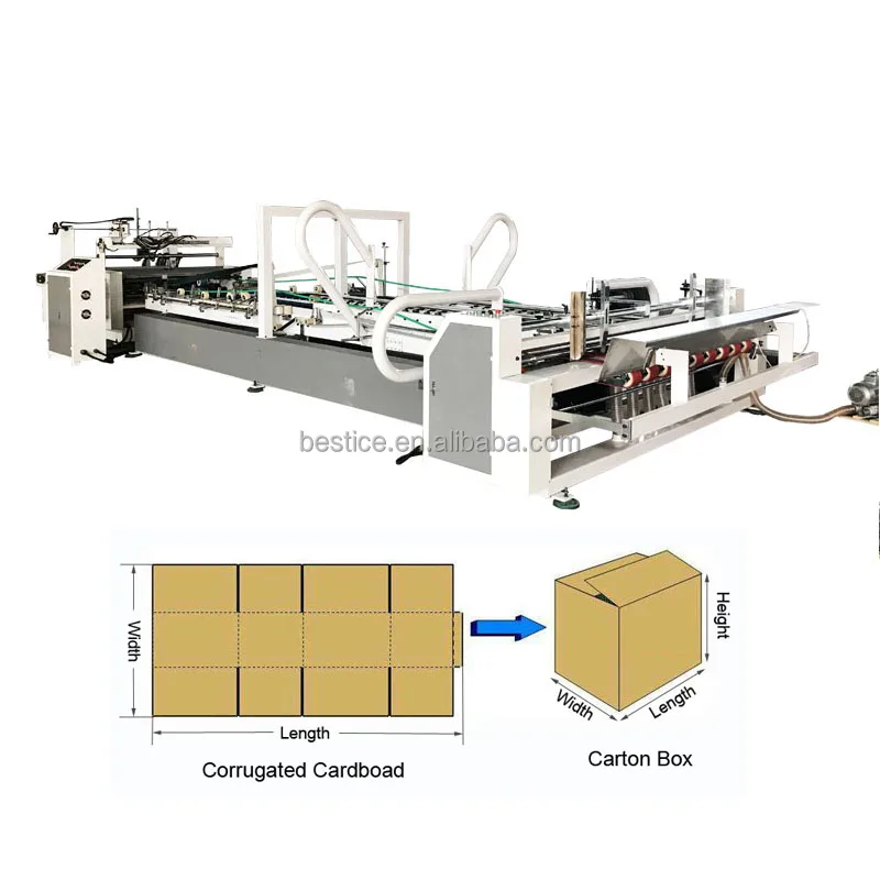 Auto Corrugated Cardboard Carton Box Folder and Gluer Machine Automatic Paperboard Folding Gluing Machinery
