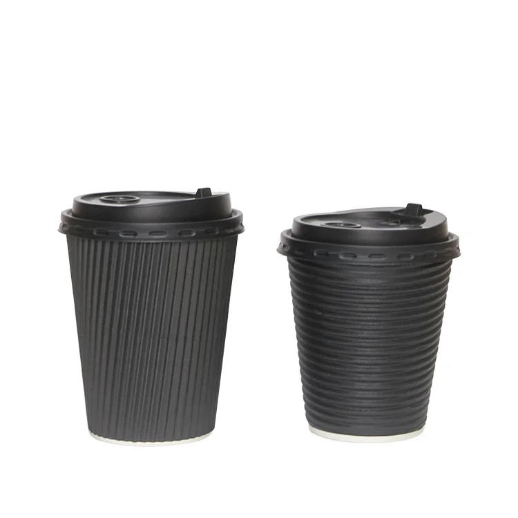 LOKYO Biodegradable custom 8oz takeaway hot drink ripple double wall paper cups disposable black coffee cups