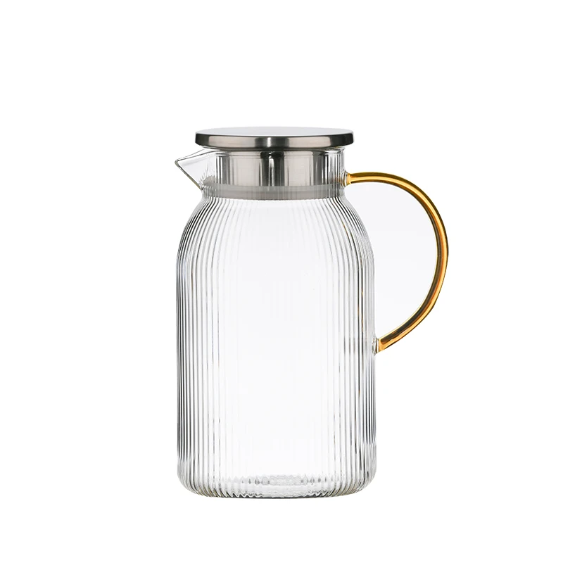 Best Selling 1600ml Borosilicate Water Glass Jar Beverage Pitcher Glass Water Pitcher with Lid and Handle