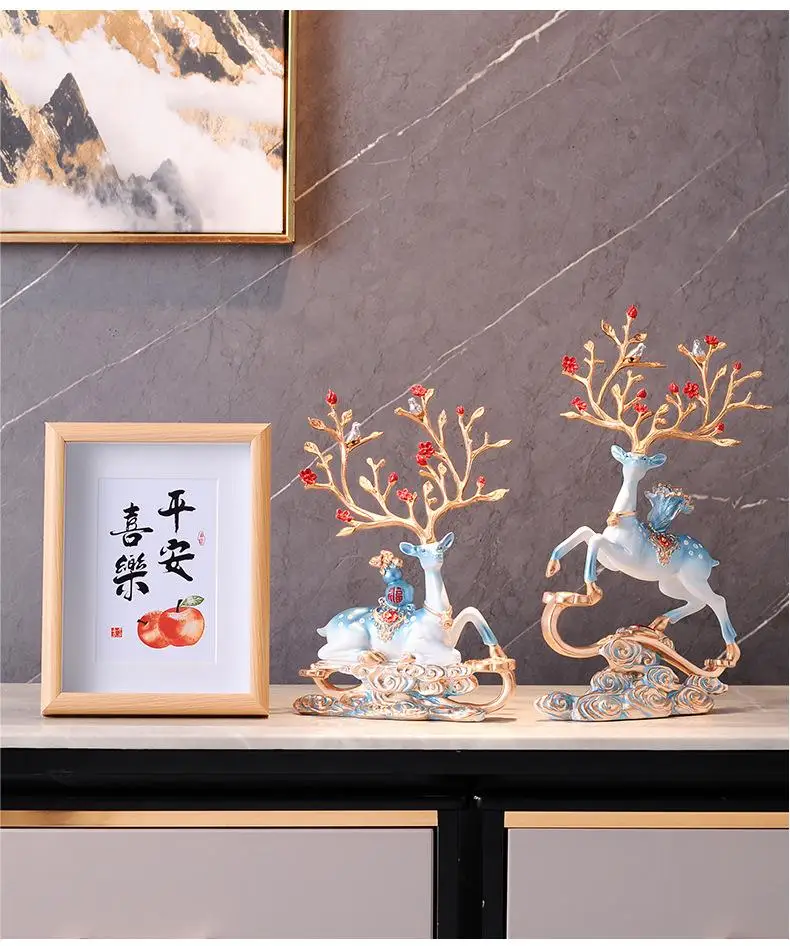 Creative deer ornament Resin crafts animal statue custom oem resin  modern home luxury cabinet decoration glod deer decor gift