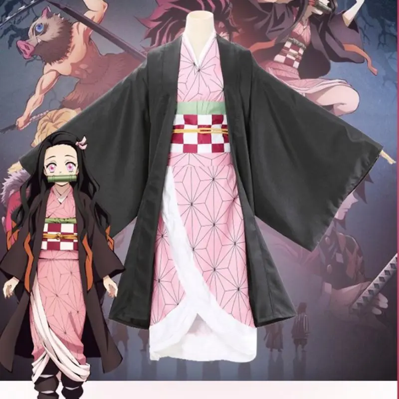 Demon Slayer Kimetsu no Yaiba Kamado Nezuko Anime Adult Kids Kimono Cosplay Costume