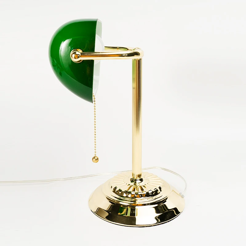  110V AC Powered Traditional Bankers Lamp With Green Glass Shade and Polished Brass Finish For Office Library Study