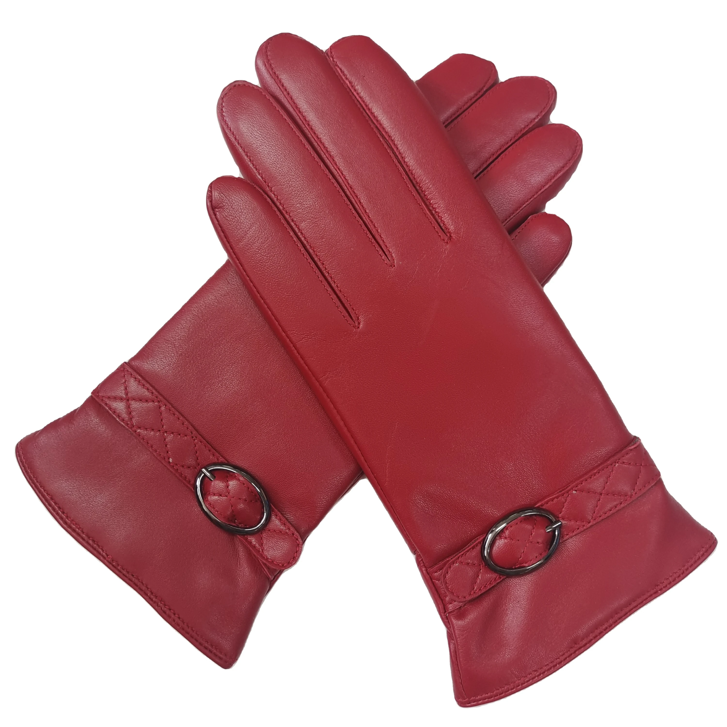 Big Brand OEM High Quality Fashion Colorful Genuine Lamb Skin Leather Ladies Dress Gloves Embroidery Leather Belt and Buckle