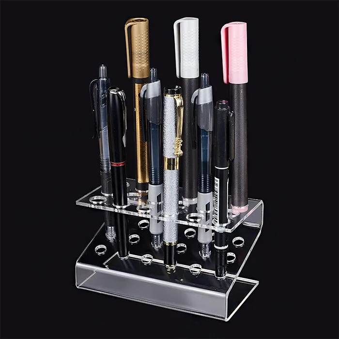 Custom Free Standing Clear Acrylic 18 Pens Display Holder S Shape Acrylic Cosmetic Brushes Organizer For Shop