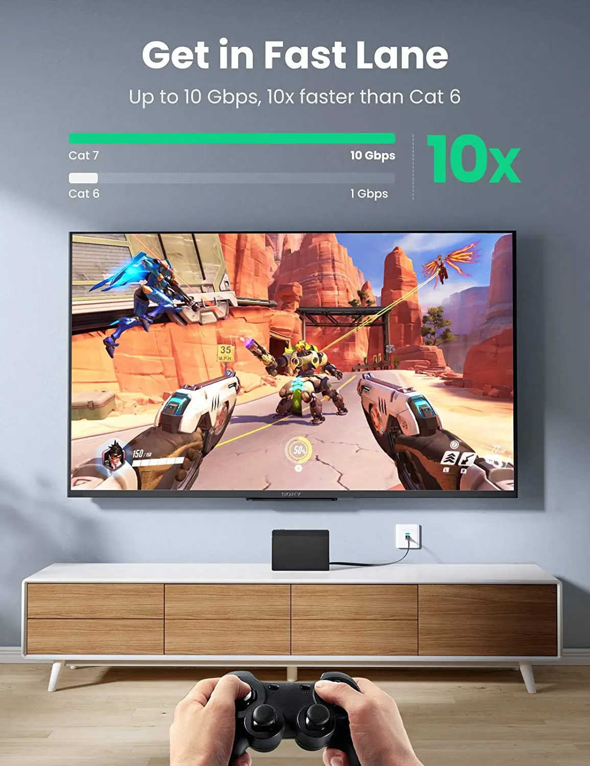 Ethernet-кабель UGREEN Cat 7 высокоскоростной плоский гигабитный кабель RJ45 LAN 10 Гбит/с экранированный Интернет-кабель для игр PS5 PS4