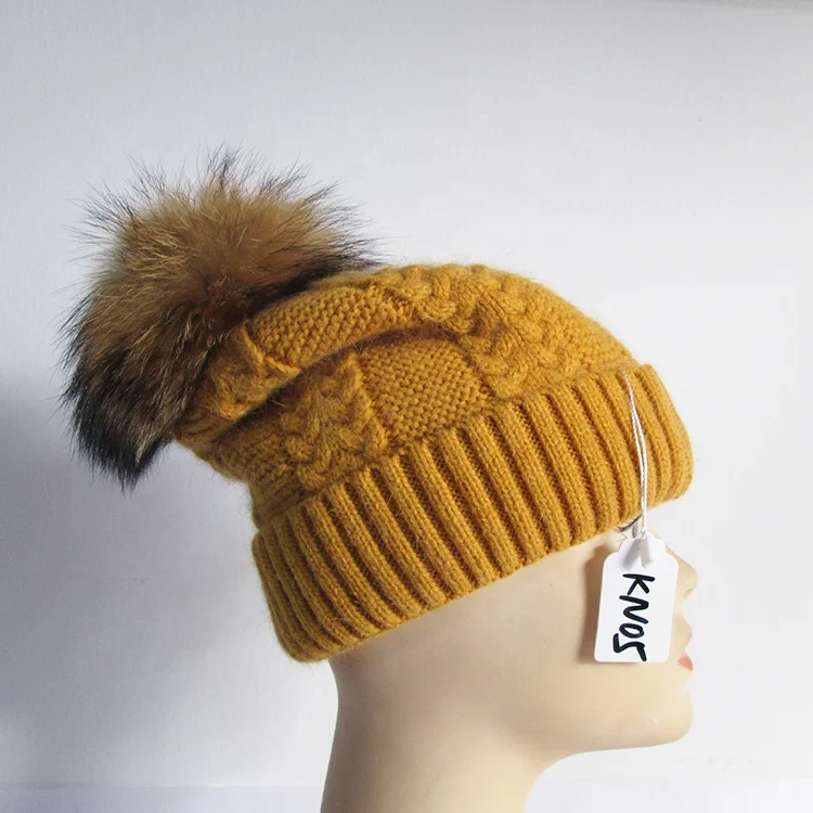 Красивая и модная Вязаная Шапка-бини из смеси шерсти детская шапка с помпоном натурального меха