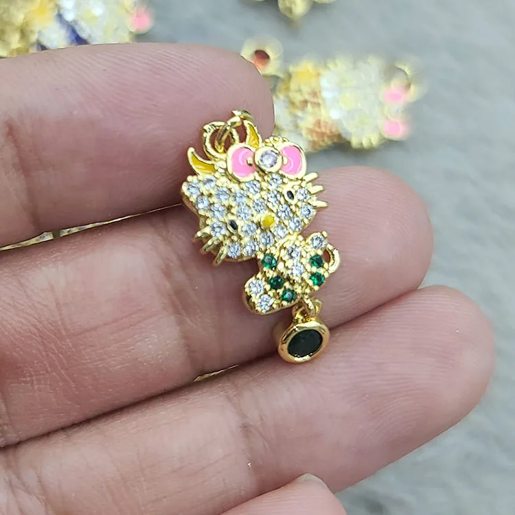 CZ8969 Dainty 18k Gold Plated Cute CZ Micro pave Multi Colored Enamel Cat Zodiac 12 Constellations Charm Pendants
