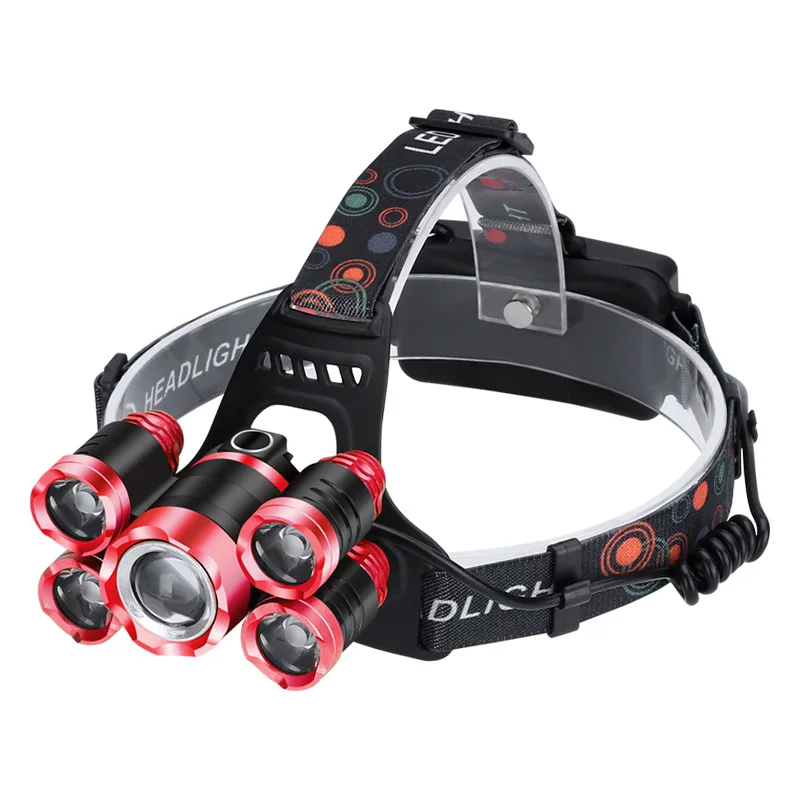 5 LED Headlight, USB Rechargeable Head Lamp Flashlight, 4 Modes Waterproof Zoomable Work Light for Outdoors, Household