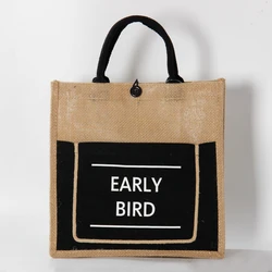 New Wholesale High Quality Recycled Christmas Custom Black Jute Tote Bag Foldable Jute Shopping Bag