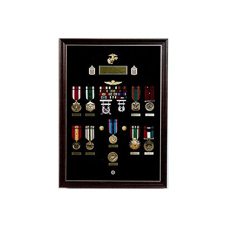 Best military badge veteran flag and unikat use wood metal military set award sign medal holders frame display cases with box