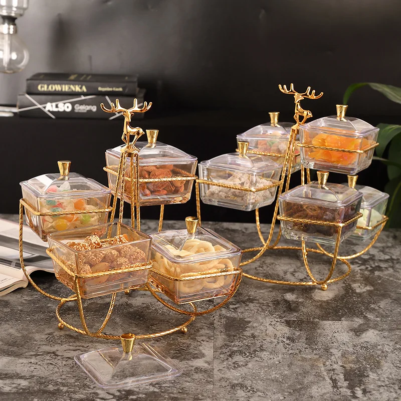 European Creative Glass Snack Plate Dried Fruit Tray Dessert Stand Crockery Dinnerware Set