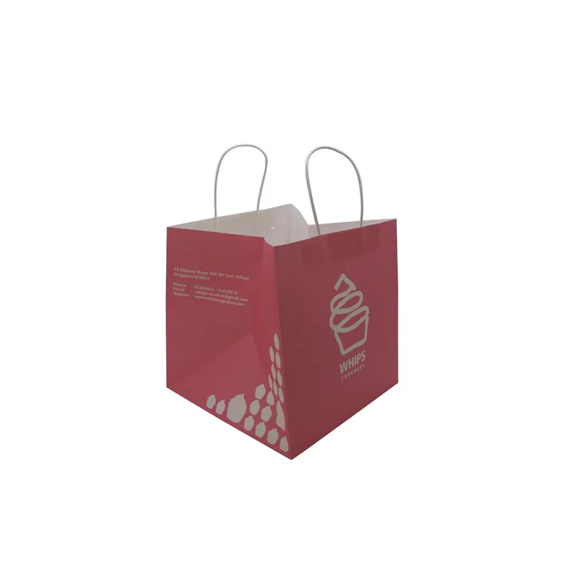Big Capacity Cake Store Pink Kakft Paper Bags With Twisted Paper Handle Customize Logo Printing Kraft Paper Bag
