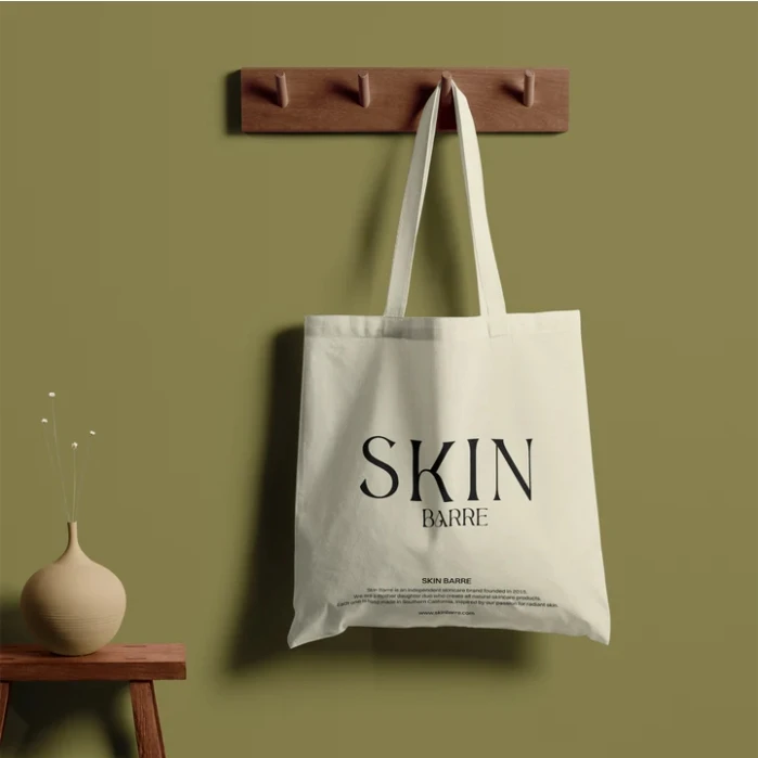 Reusable Customized letter Logo Embroidery Cotton Canvas Two-Tone Accent sporty Gusseted Tote Bag with front pocket