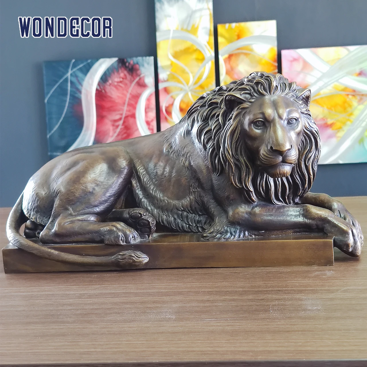 Wondecor Large outdoor Brass Metal Lion Sculpture Bronze Life Size Lion Statue for Gate