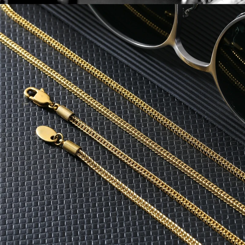 Trendy Mens Jewelry Fashion 14K 18K Solid Gold Plated Pendant Stainless Steel Cable Necklace Link Chain Figaro Rope Chain
