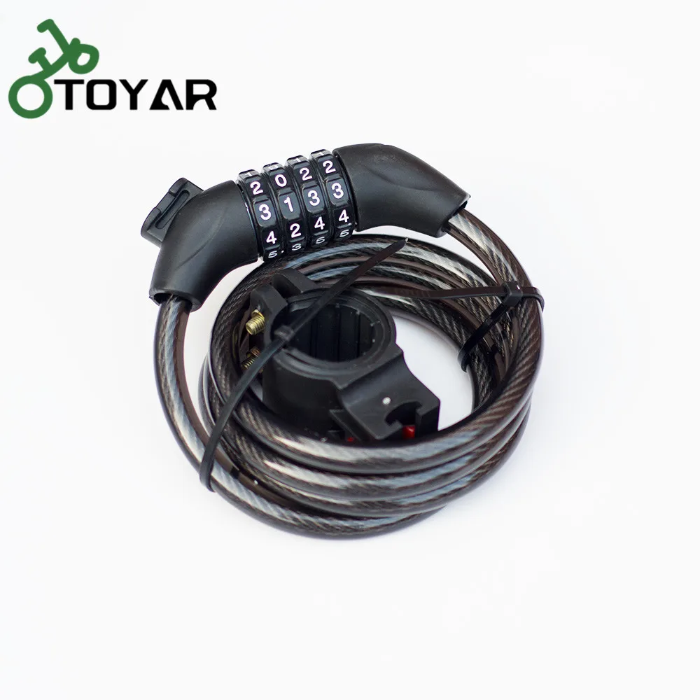 4 Digit Resettable Combination Bike Steel Cable Lock with Mounting Bracket Anti-Theft Self Coiling Bicycle Cable Lock