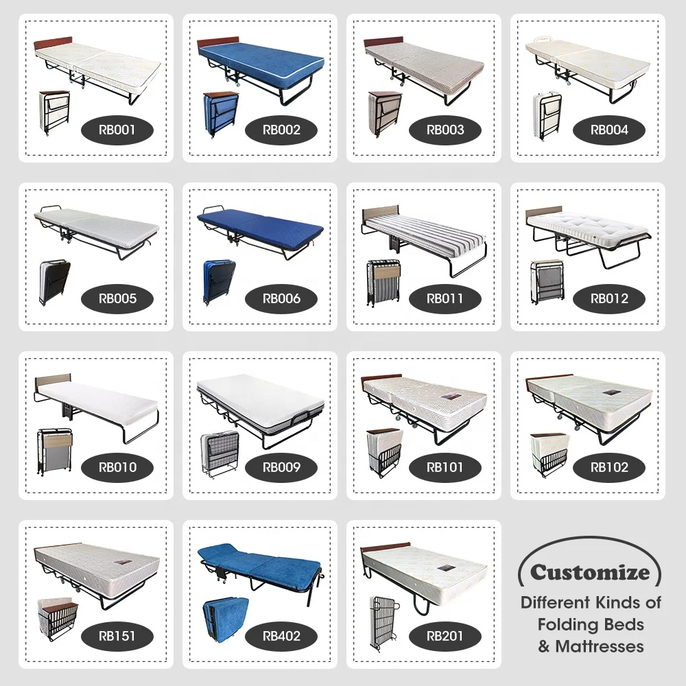 Factory customize Online hot selling office hotel folded beds rollaway portable folding foldable guest bed hotel extra metal bed