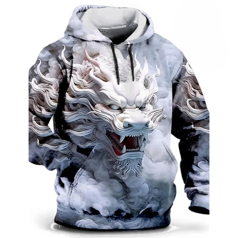 Fitspi Chinese New Year Dragon Hoodie Mens Graphic Animal Prints Daily Classic Casual 3d Pullover Streetwear Hoodies Long Sleeve