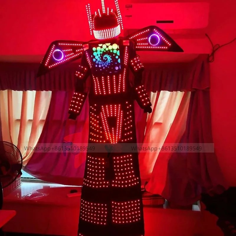 LED Screen Robot Costume Light up dress Luminous clothing stilts walker dance suit for nightclub stage performance helmet laser