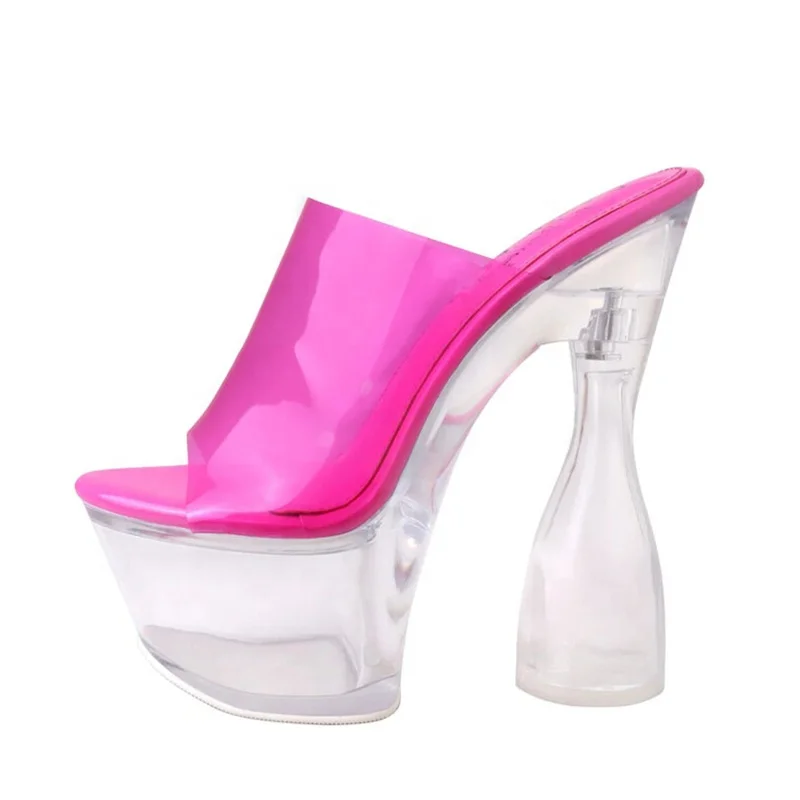 Transparent Thick Platform Sandals Summer Slip-on Chunky Heels Open Toe PVC Shoes for Lady Women Clear Outdoor Slippers