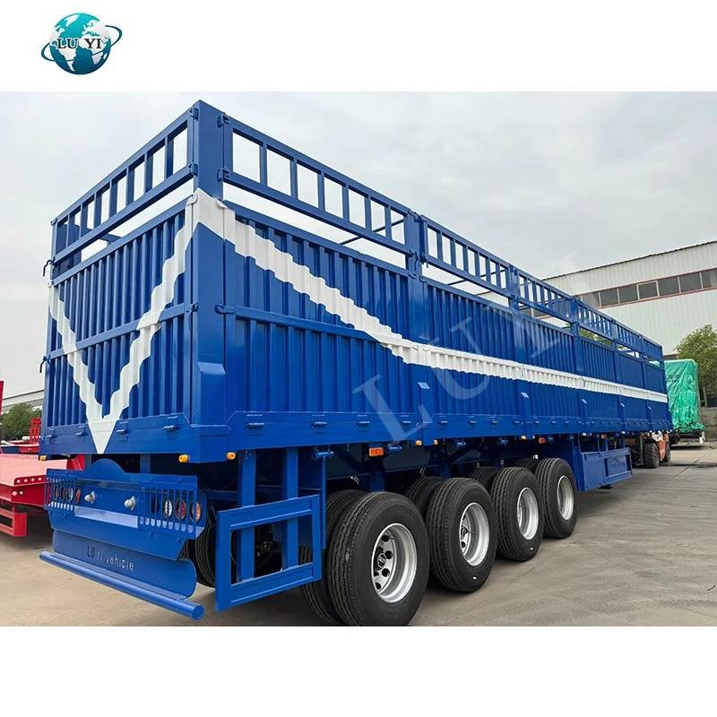 Heavy Duty 4 Axles 60ton Cargo Transport Semi Truck Trailer Box Trailer High Enclosed Side Wall Cargo Trailer