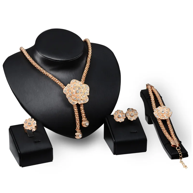 LCn002 Fashionable alloy jewelry set necklace earrings four-piece set wedding decoration