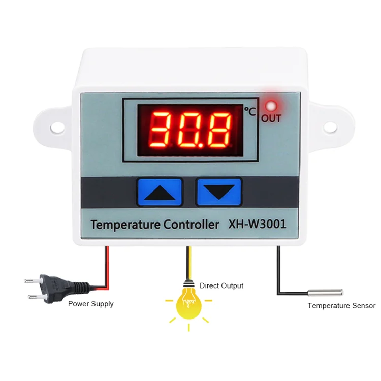 W3001 Digital Temperature Microcomputer Thermostat 12V/24V/110V-220V With Probe Heat Cool Temp Control