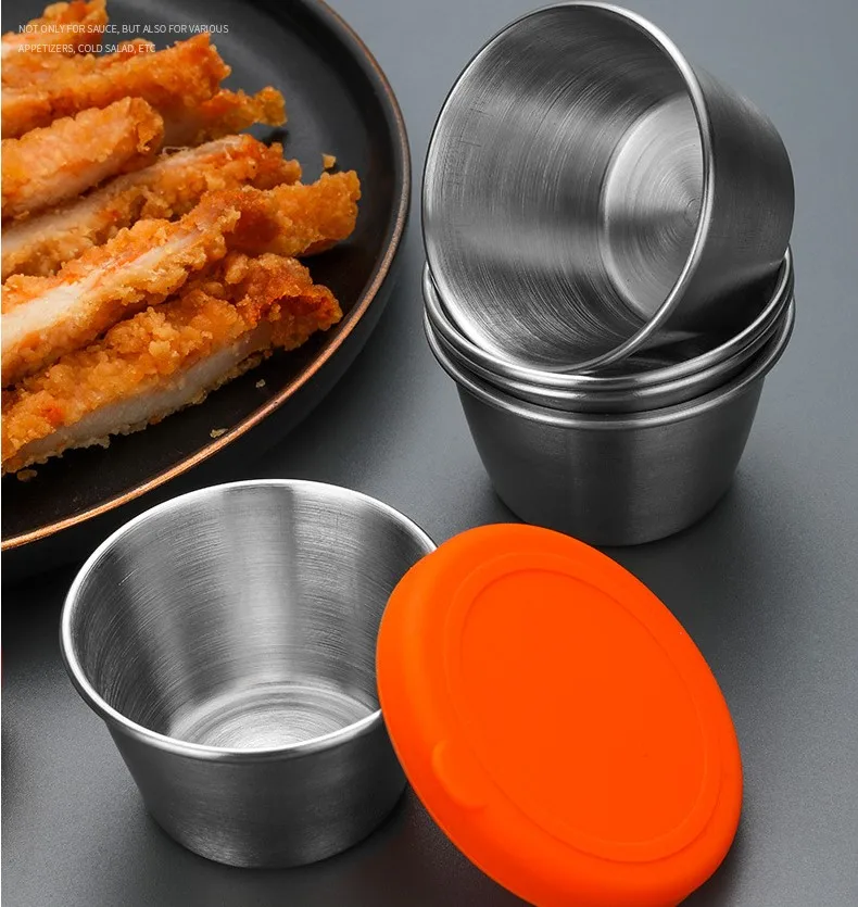 Stainless Steel Sauce Cups With Rolled Edge Stackable Metal Portion Containers Stainless Steel Ramekin Dipping Sauce Cup