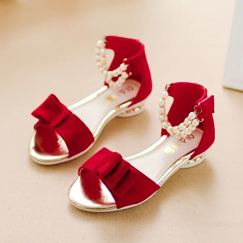 2020 летние милые сандалии для девочек большие детские замшевые сандалии с белым жемчугом обувь принцессы
