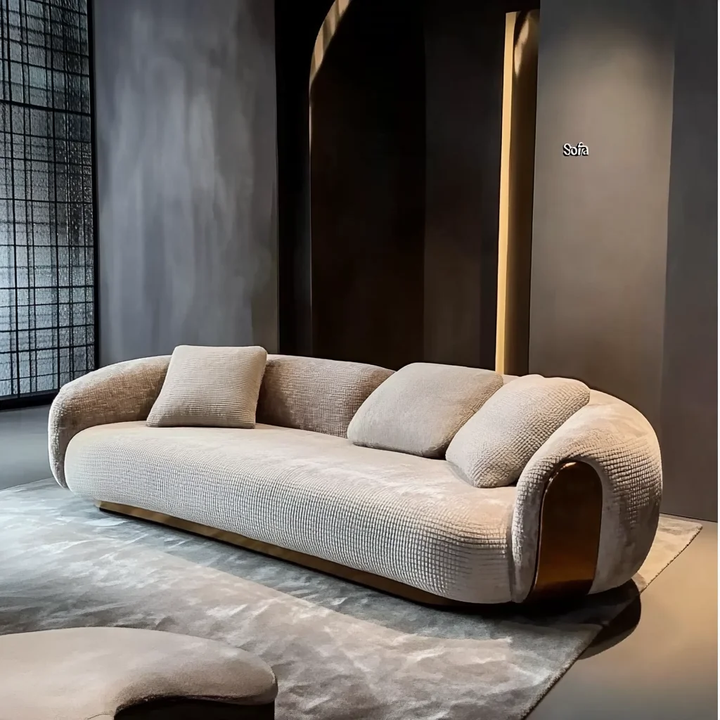 Modern Minimalist Luxury White Half Circle Designer Round Curved Couch Luxury Wood Sofa Set Dining Living Workshop Application