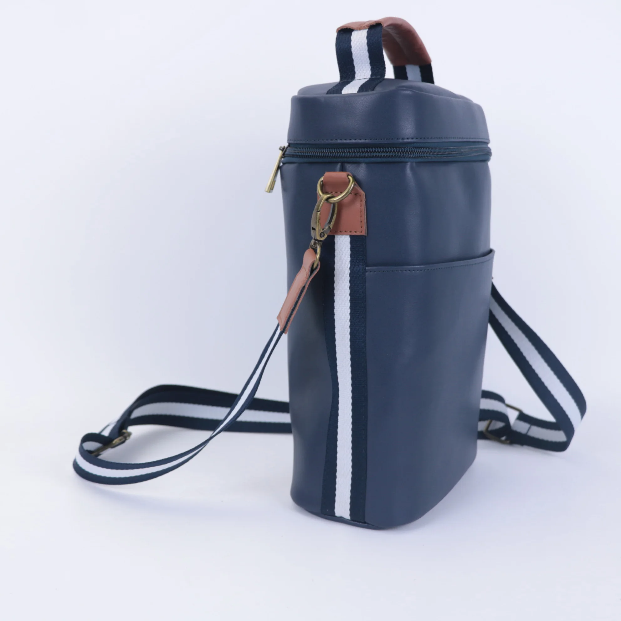 Personalized genuine split leather wine tote bag travel picnic bottles portable cooler bag in smooth leather