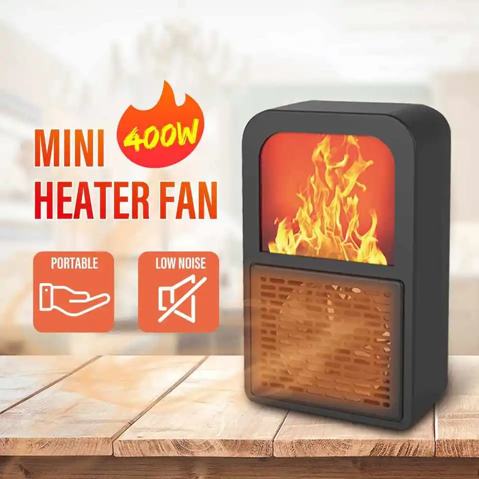 Mini Portable Fan Office Bedroom Electric Fireplace Heater 3D Flame Heater Home Desktop Heater