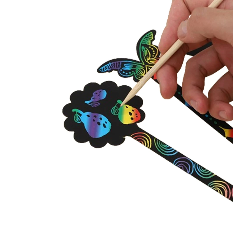 1 Set of 24 Sheets Exploring Fun of Creation Art Trends Fairy Stick Scratching Painting